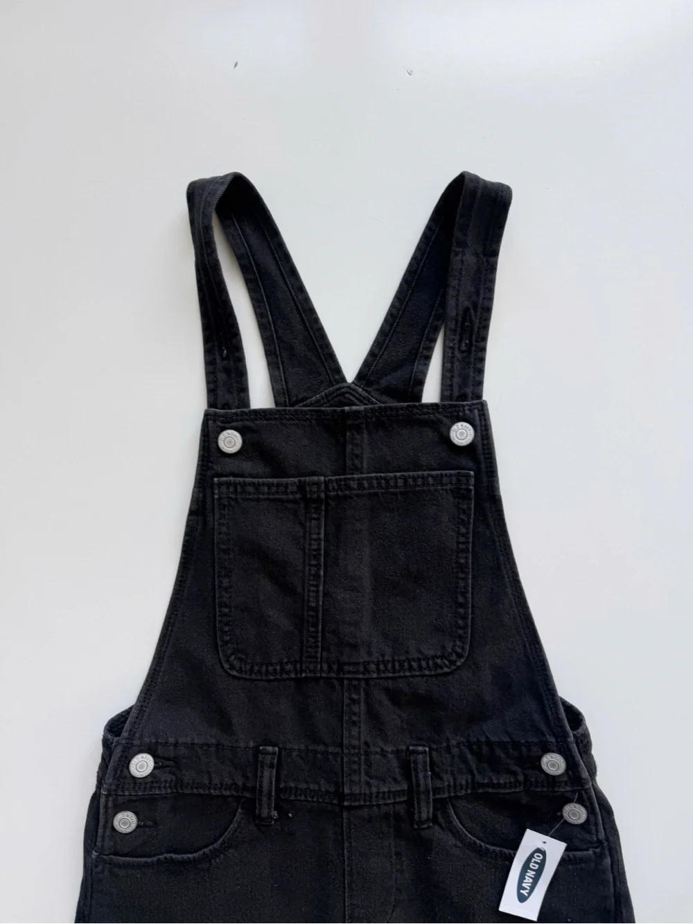 NWT Old Navy Black Denim Overall Shorts size 10/12